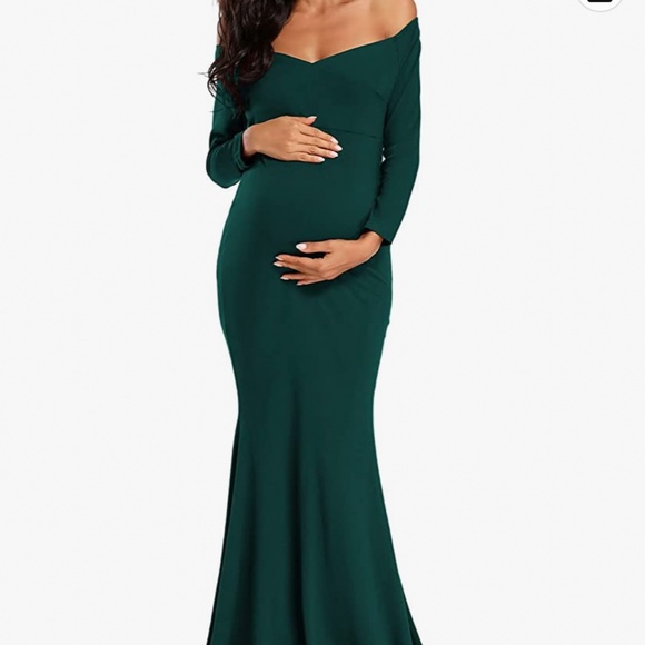 Green-Colored Maternity Long Gown